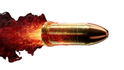 A bullet in flight, engulfed in fiery flames