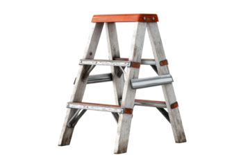 Sturdy wooden ladder with orange accents