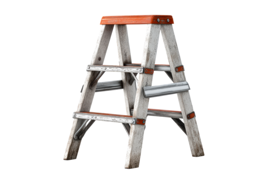 Sturdy wooden ladder with orange accents