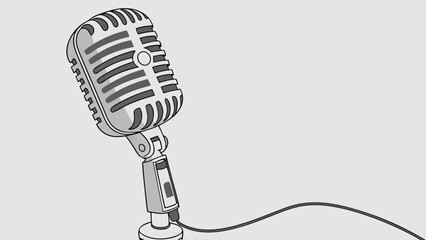 Fototapeta premium Vintage Microphone Illustration Retro Audio Equipment Podcast Graphic Music Recording Studio Design.