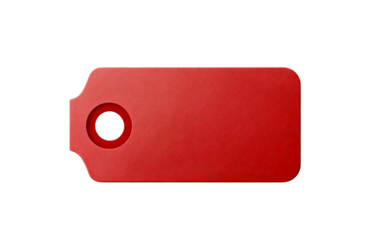 Red tag with circular cutout for versatility