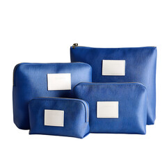 Organizing essentials stylish blue pouches for travel home or office modern minimalist design flat lay view