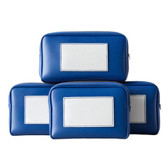 Stylish action event organizing blue zippered pouches home office product photography minimalistic design
