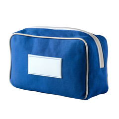 Stylish blue cosmetic bag modern home product image minimalist design top view travel essentials