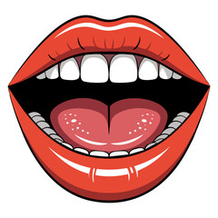Open mouth with tongue isolated on white background front view flat vector illustration, perfect for anatomy cartoon expression and funny character design themes