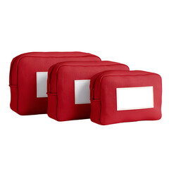 Organizing essentials red cosmetic bags home product showcase bright environment close-up view practical storage