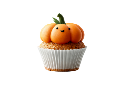 Cupcake decorated like a smiling pumpkin for fall
