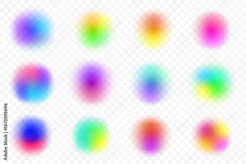 Poster gradient blurred circle shapes. colored fluid liquid elements. soft light vector holographic element