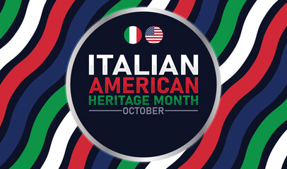 Italian American Heritage Month October Flag Celebration. Vector web banner, background, poster, postcard, template design.