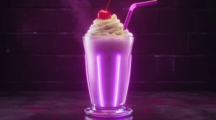 Vibrant neon pink smoothie in retro style