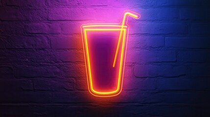 Vibrant neon drink sign against a brick wall