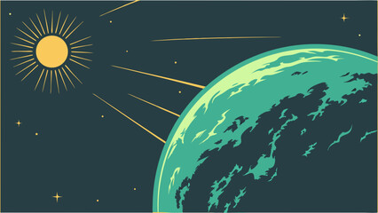 Naklejka premium Cosmic Illustration of Sun and Planet.