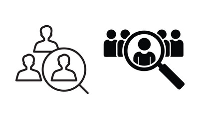 求人募集・就活・転職・人材・虫眼鏡のアイコン (Recruitment, job hunting, job change, human resources, magnifying glass icon). vector illustration eps file