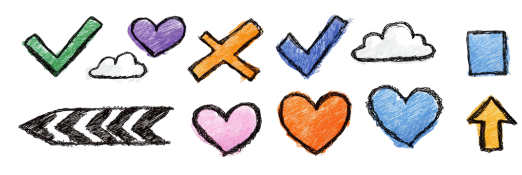 Collection of colorful hand-drawn symbols