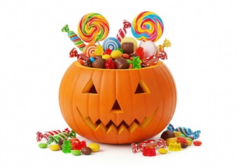 candy in pumpkin Halloween on white background isolated