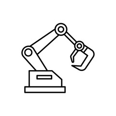 Robotic Arm Icon with Industrial Gripper. Automation Mining Symbol