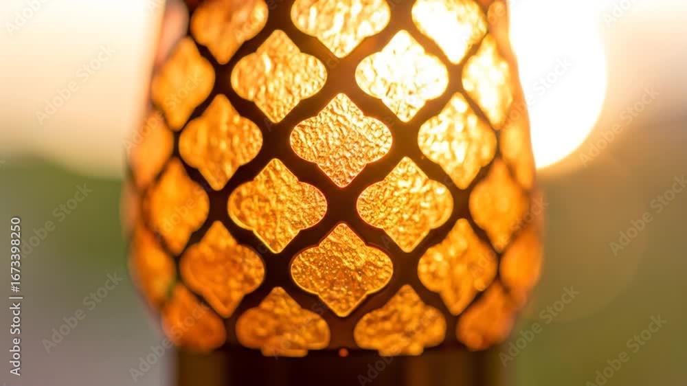 Poster ornate golden lamp glowing with warm light and geometric pattern creating a soft evening atmosphere 