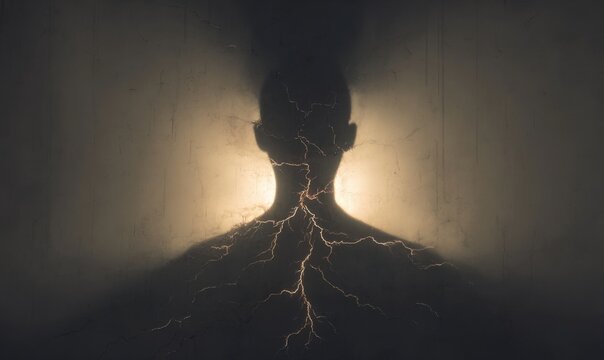 Silhouette of a person with lightning-like energy