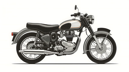 A detailed illustration of a classic vintage motorcycle with chrome details and retro design, perfect for automotive and lifestyle concepts.
