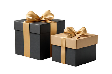 Golden bowed gift boxes on clear bg