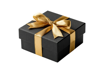 Obraz premium Elegant black gift box with golden ribbon