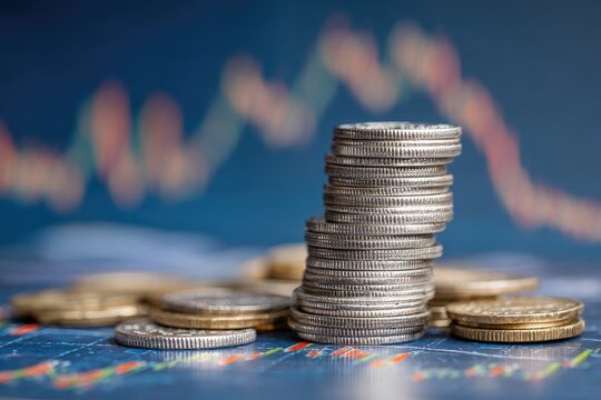 Stack of coins on financial chart