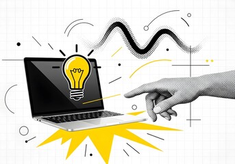A creative idea emerges on a laptop screen transparent background