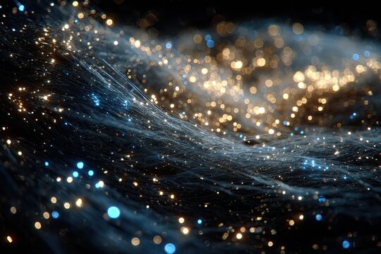 Abstract shimmering fabric of gold and blue lights