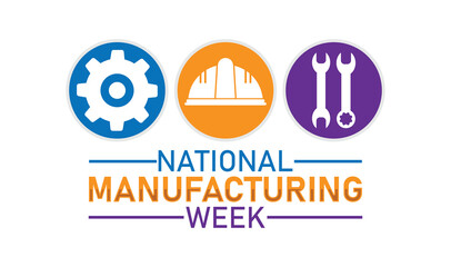 National Manufacturing Week Industry Innovation Celebration. Vector web banner, background, poster, postcard, template design.