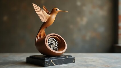 Wooden hummingbird sculpture with gears steampunk art decor home office desk art decorative figurine statue gift 100