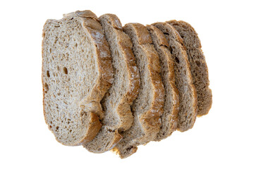 Slices of Whole Grain Bread Neatly Stacked on a White Background