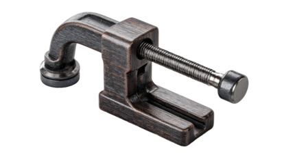 Close-up of a dark-bronze metal clamp