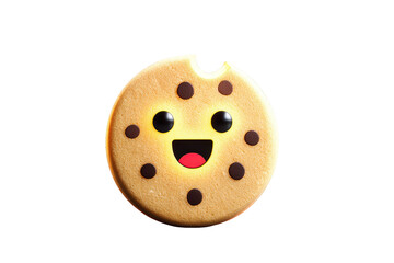 Fototapeta premium Cute Happy Cookie with Facial Features and Bite Mark on Transparent Background
