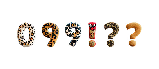 Leopard-print numbers and question marks on a black background