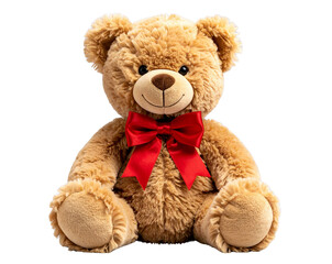 Obraz premium Classic Teddy Bear with Red Bow Tie, front view, isolated on transparent background