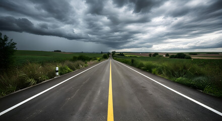 Stormy Road Ahead A Journey Through Dramatic Skies and Open Fields