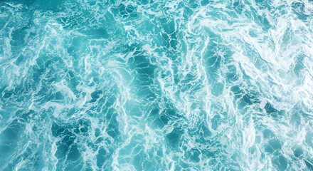 water dynamic close up of vibrant turquoise ocean water, featuring swirling white foam and powerful currents an abstract and refreshing texture of the deep blue sea