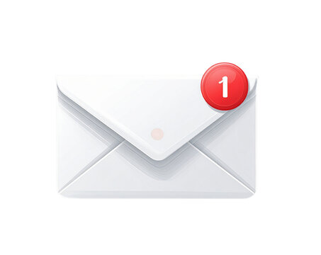 Flat Envelope Icon with Red Notification Badge, minimalist style, isolated on transparent background