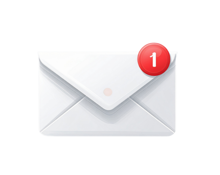 Flat Envelope Icon with Red Notification Badge, minimalist style, isolated on transparent background