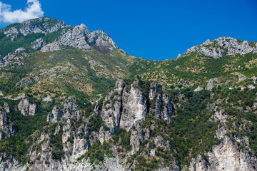 View from a ship on the coast of the Tyrrhenian Sea near the city of Salerno in Italy