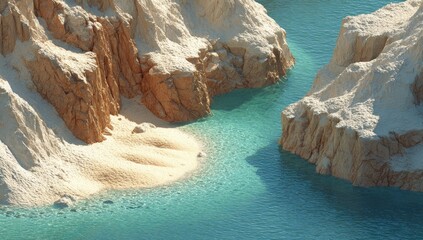 Serene cove nestled between sun-kissed, sandy cliffs