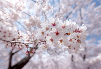 Close-up of delicate white cherry blossoms in spring