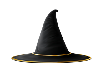 Witch's conical hat, black, gold trim