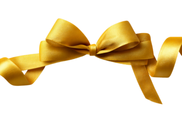 Yellow ribbon bow on clear background