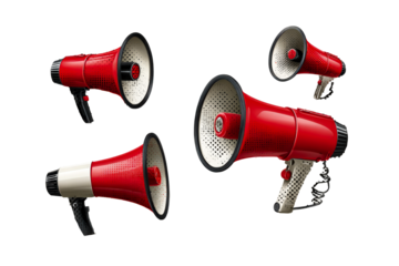 Multicolored megaphones on transparent background