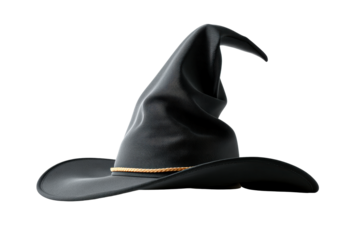 Black leather wizard hat with a tall pointed peak