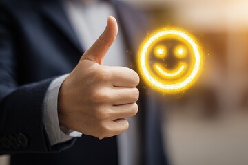 Businessperson Giving Thumbs Up With Glowing Smile Graphic