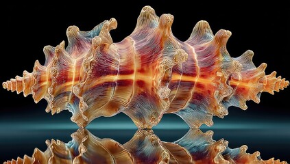 Obraz premium Vibrant seashell with intricate, symmetrical ridges and a reflective surface