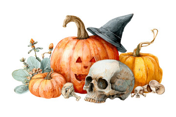 Halloween decor pumpkins skulls