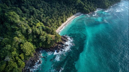 Fototapeta premium Aerial view tropical beach and forest landscape